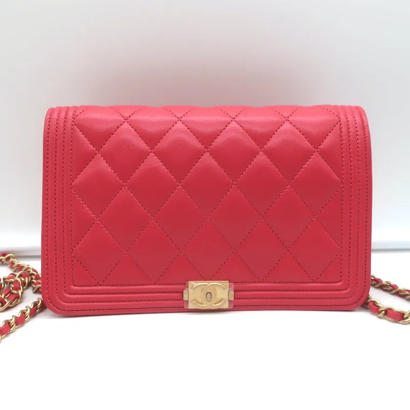 Chanel Boy Wallet on Chain Pink Quilted Lambskin Leather Small Crossbody Bag NEW